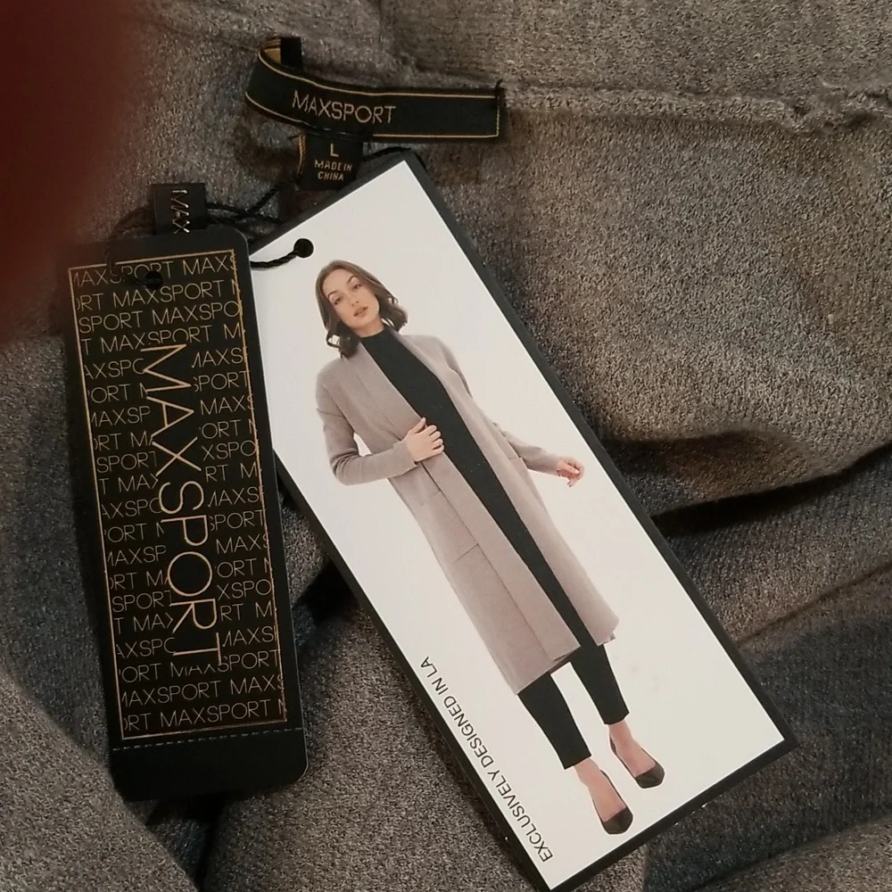Max Sport Women Maxi Open Front Cardigan  Size L Gray Heather Abalone - Picture 3 of 12